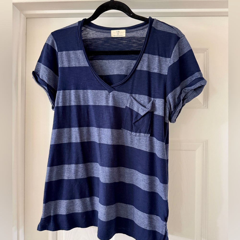 T.La Navy Striped V-Neck Tee